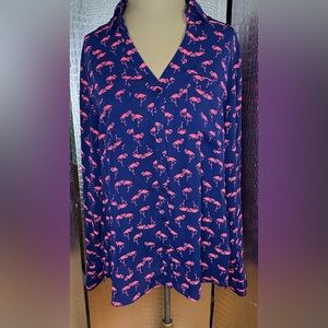 Express Portofino Navy Tunic with Hot Pink Flamingo Print